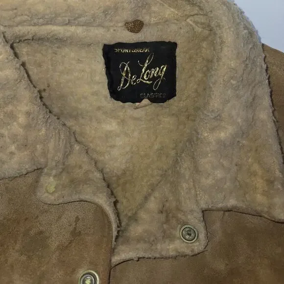 Vintage Distressed Suede Coat Delong Halloween Costume Prop Size 40 Brown - Picture 8 of 16